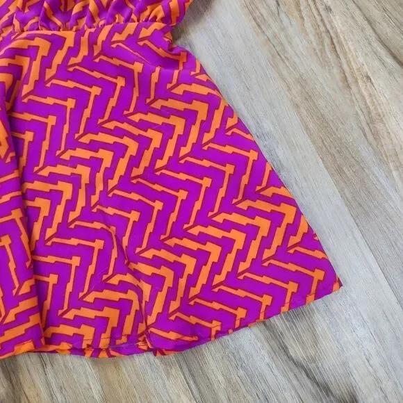 🔺️Paper Crane Orange & Fuchsia Chevron Sleeveless Top Small - Picture 10 of 12
